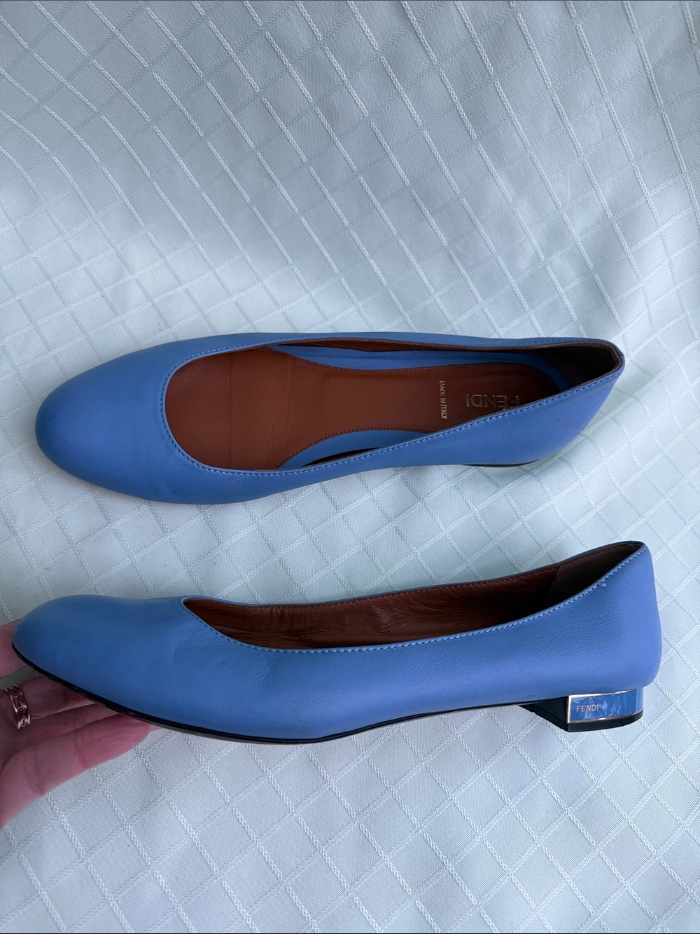 Fendi Lavender Blue Leather Ballet Flats